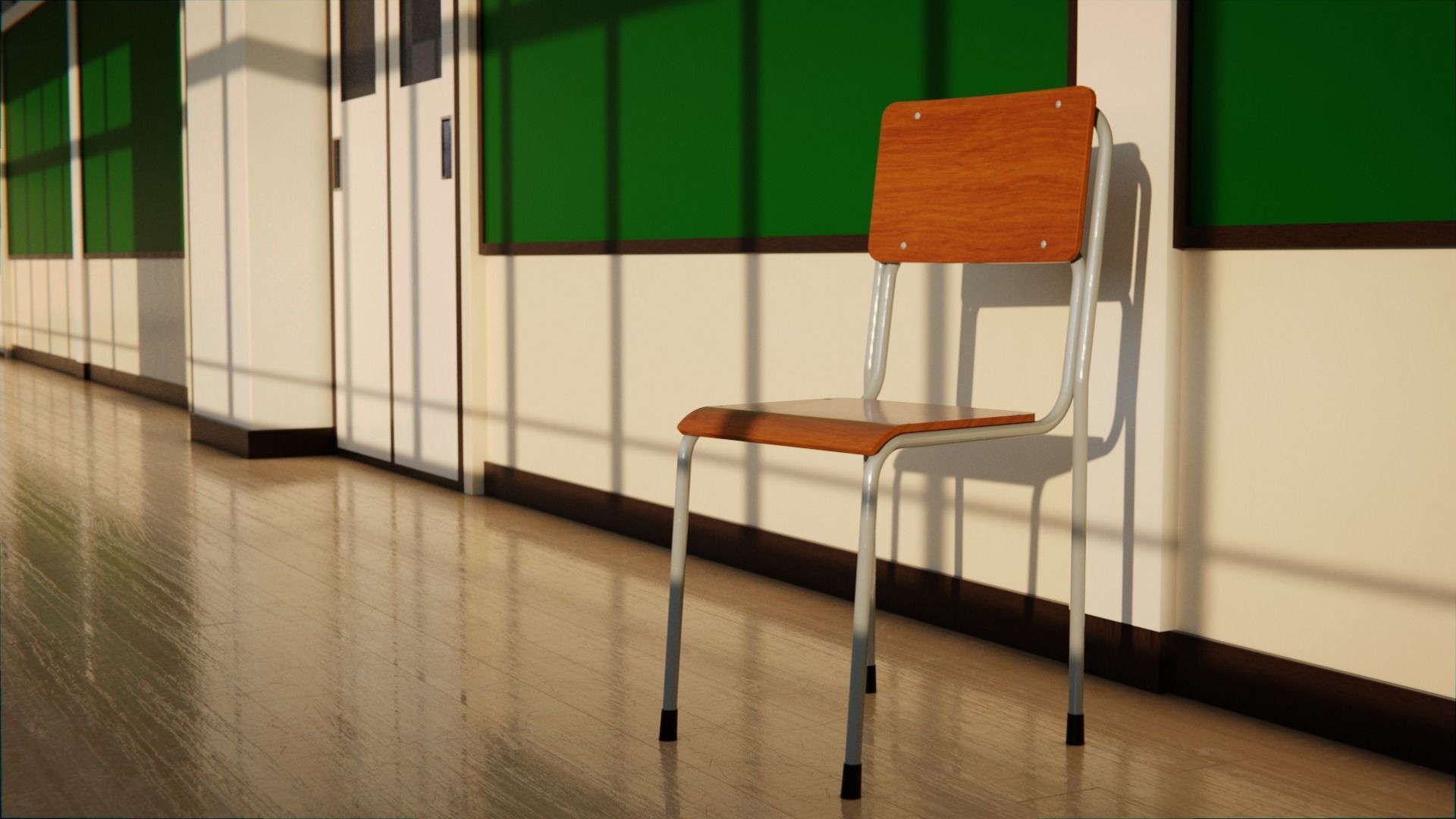 Japanese School Hallway 3d Scene Low-poly 3D model_6