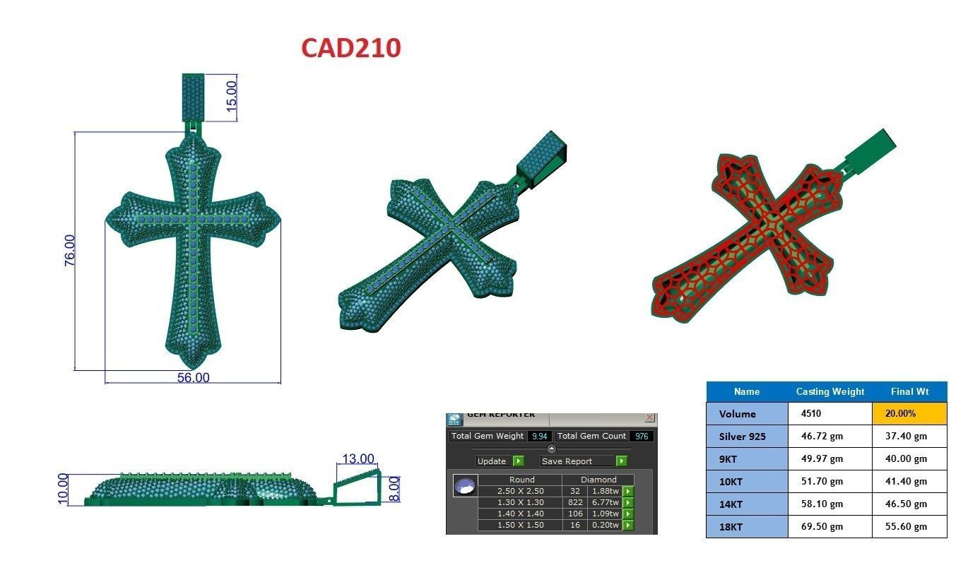 3D Print Ready Full Diamond Cross Pendant 3D print model_3
