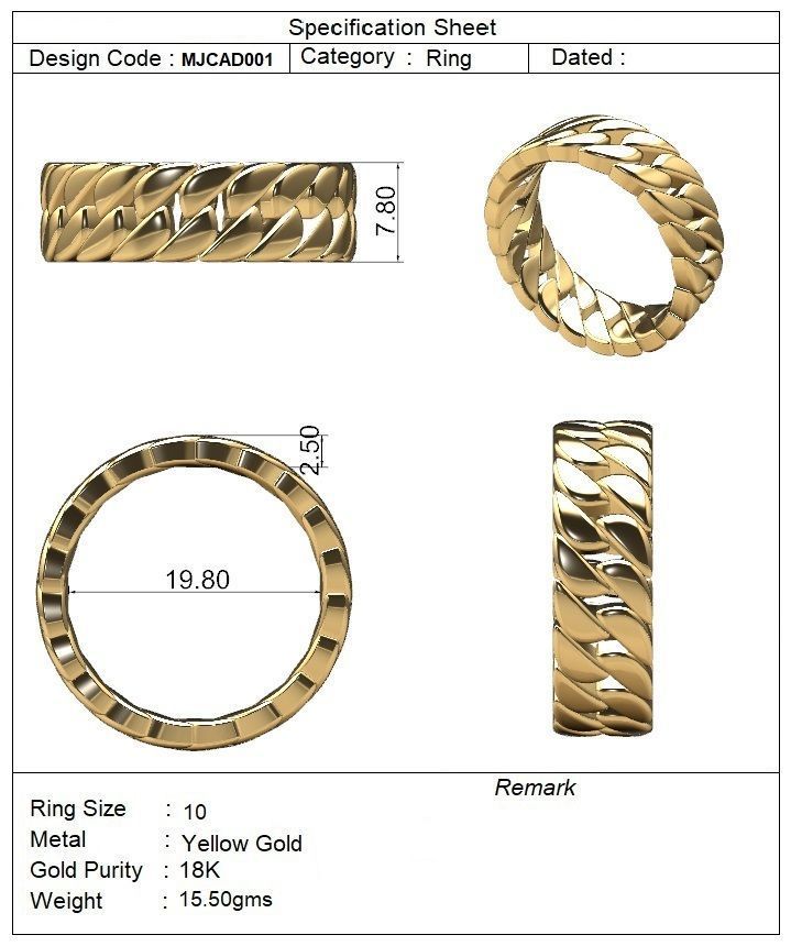 3D Print Ready Cuban Link Ring 3D print model_1