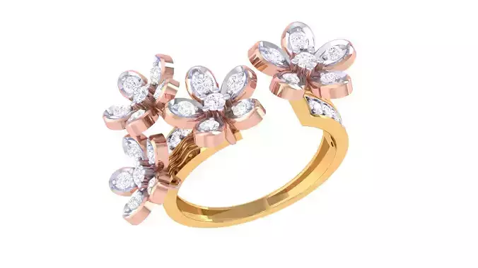 Women Open End Flower Ring 3dm STL OBJ FBX Renders Details