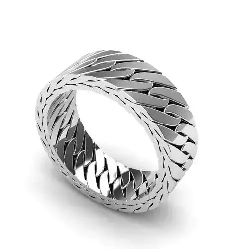 3D Print Ready White Gold Custom Cuban Link Ring
