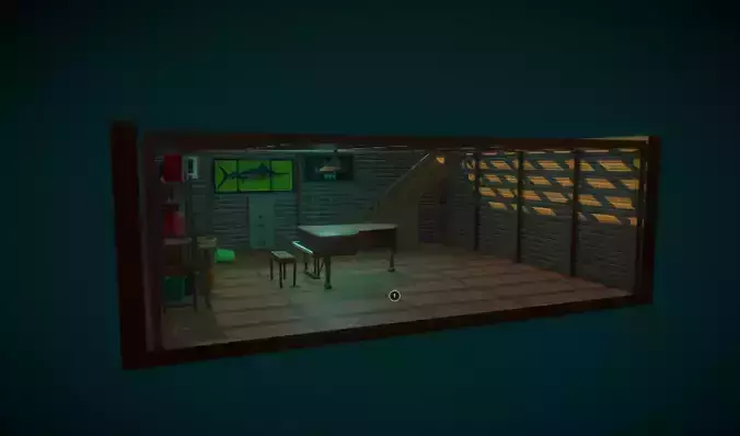Basement room with piano in it
