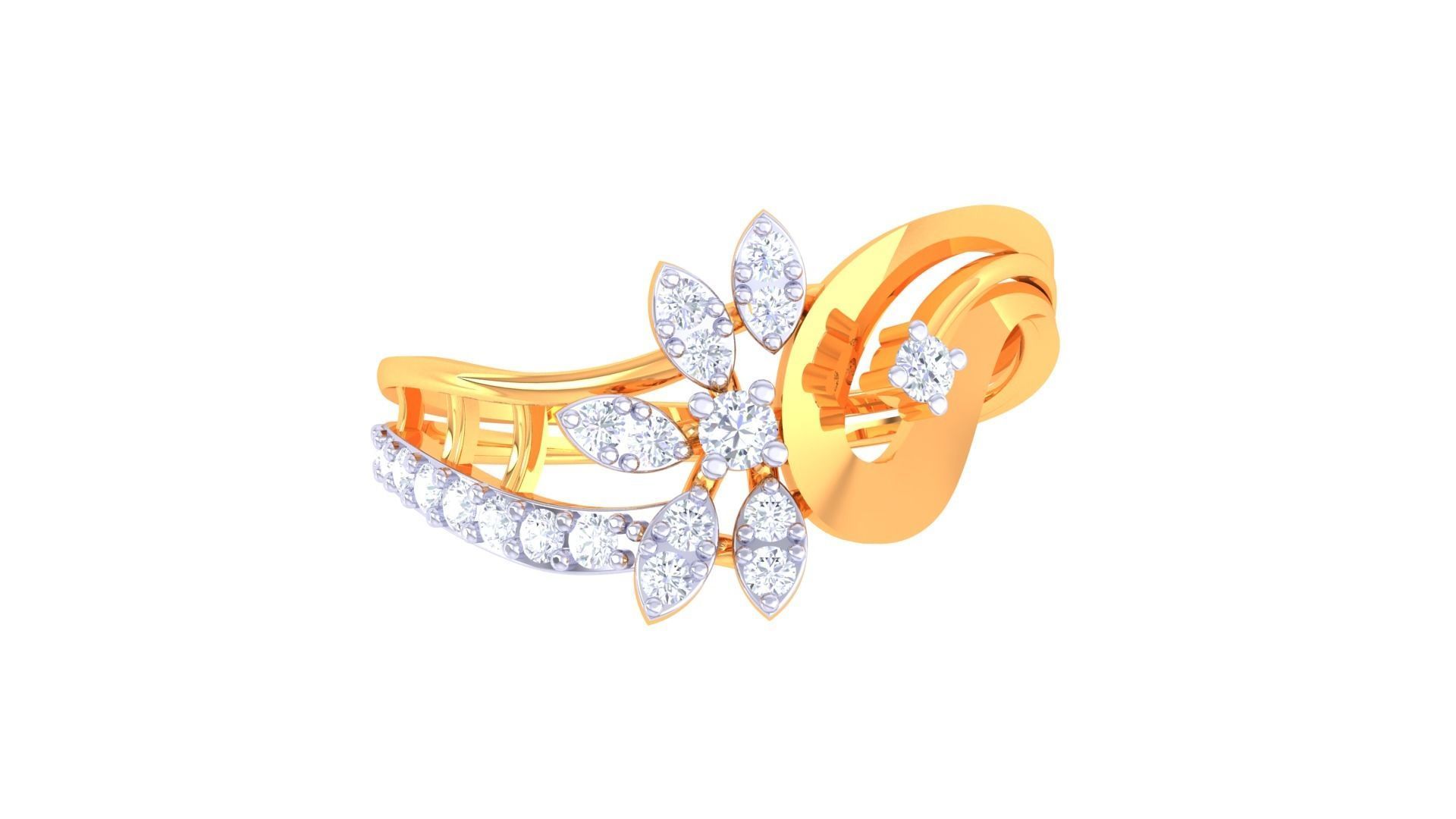 Leaf Flower Ring 3dm STL OBJ FBX Renders Details 3D print model_3