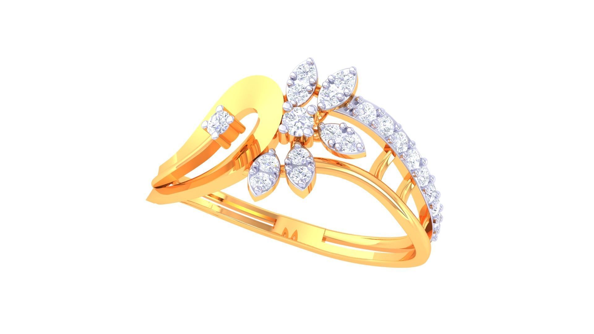 Leaf Flower Ring 3dm STL OBJ FBX Renders Details 3D print model_2