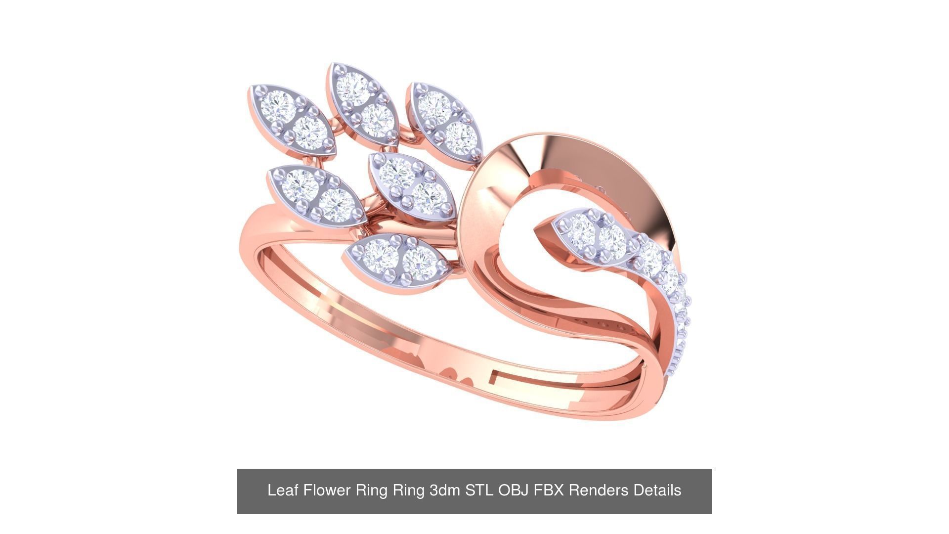 60 Leaf Flower Ring 3dm STL OBJ FBX Renders Details Collection _13