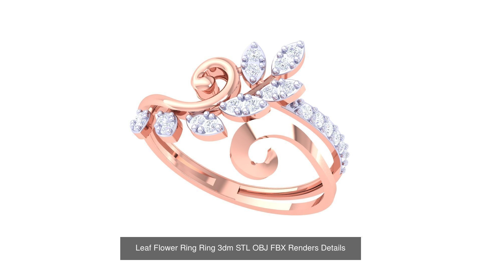 60 Leaf Flower Ring 3dm STL OBJ FBX Renders Details Collection _16