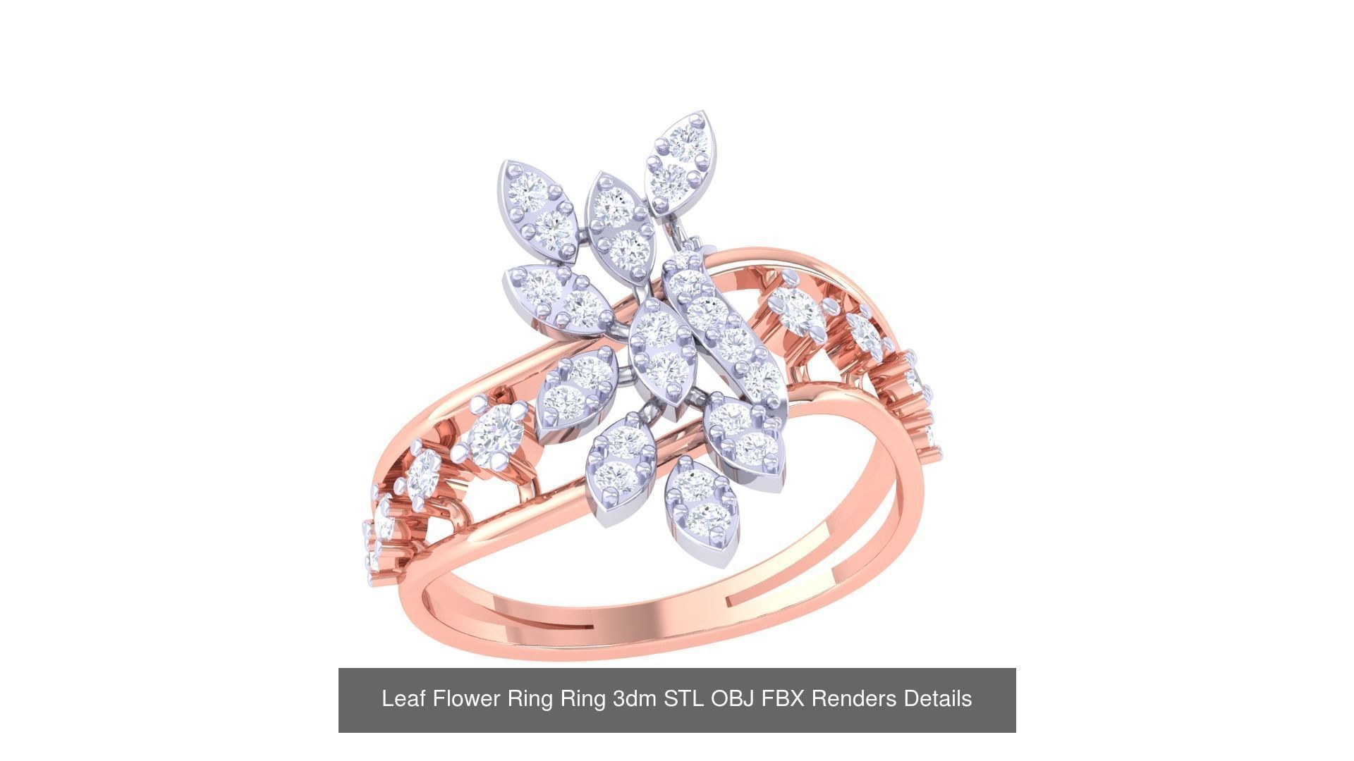 60 Leaf Flower Ring 3dm STL OBJ FBX Renders Details Collection _12
