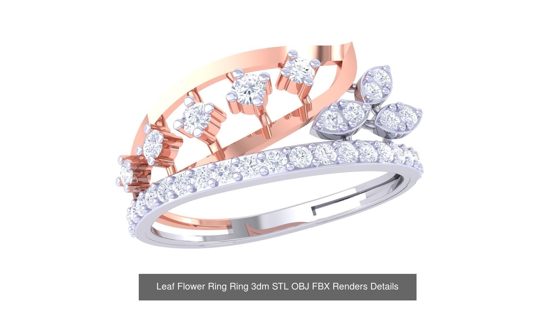 60 Leaf Flower Ring 3dm STL OBJ FBX Renders Details Collection _43