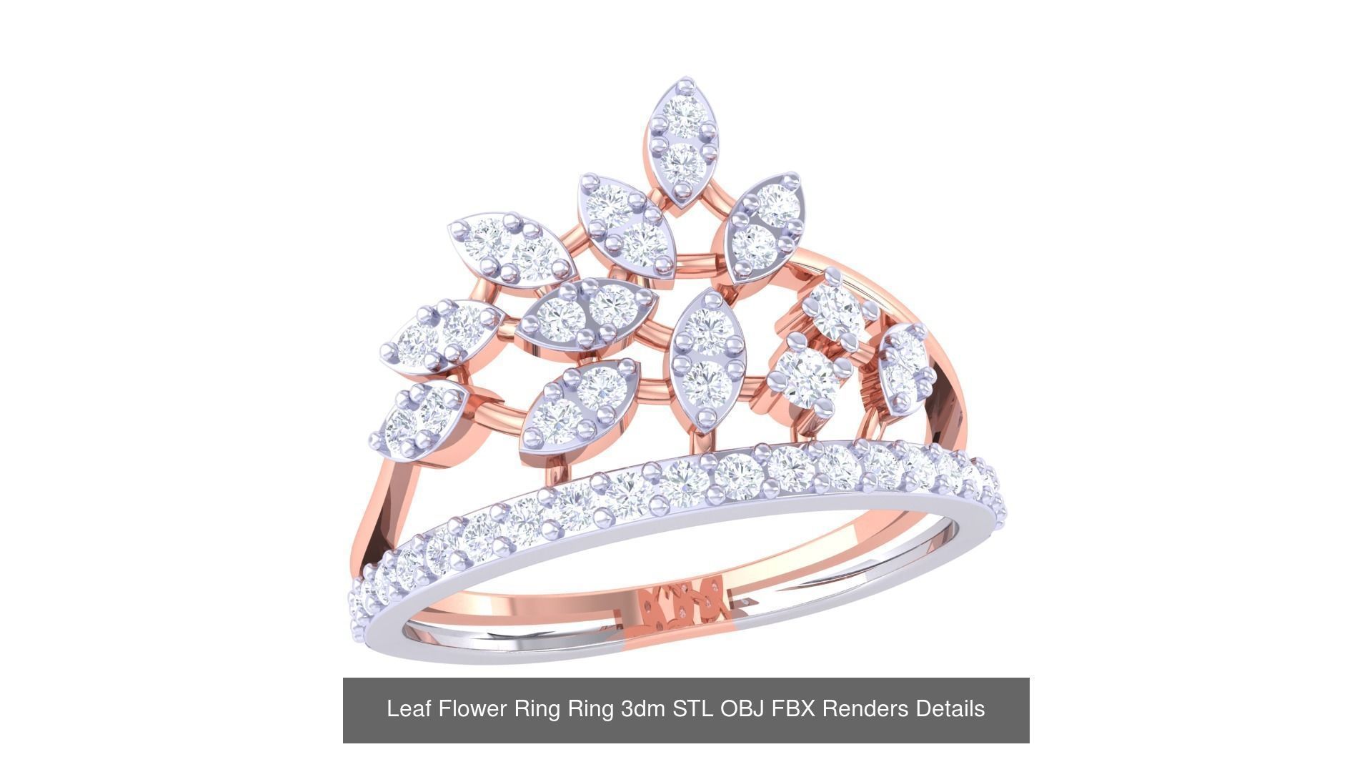 60 Leaf Flower Ring 3dm STL OBJ FBX Renders Details Collection _46