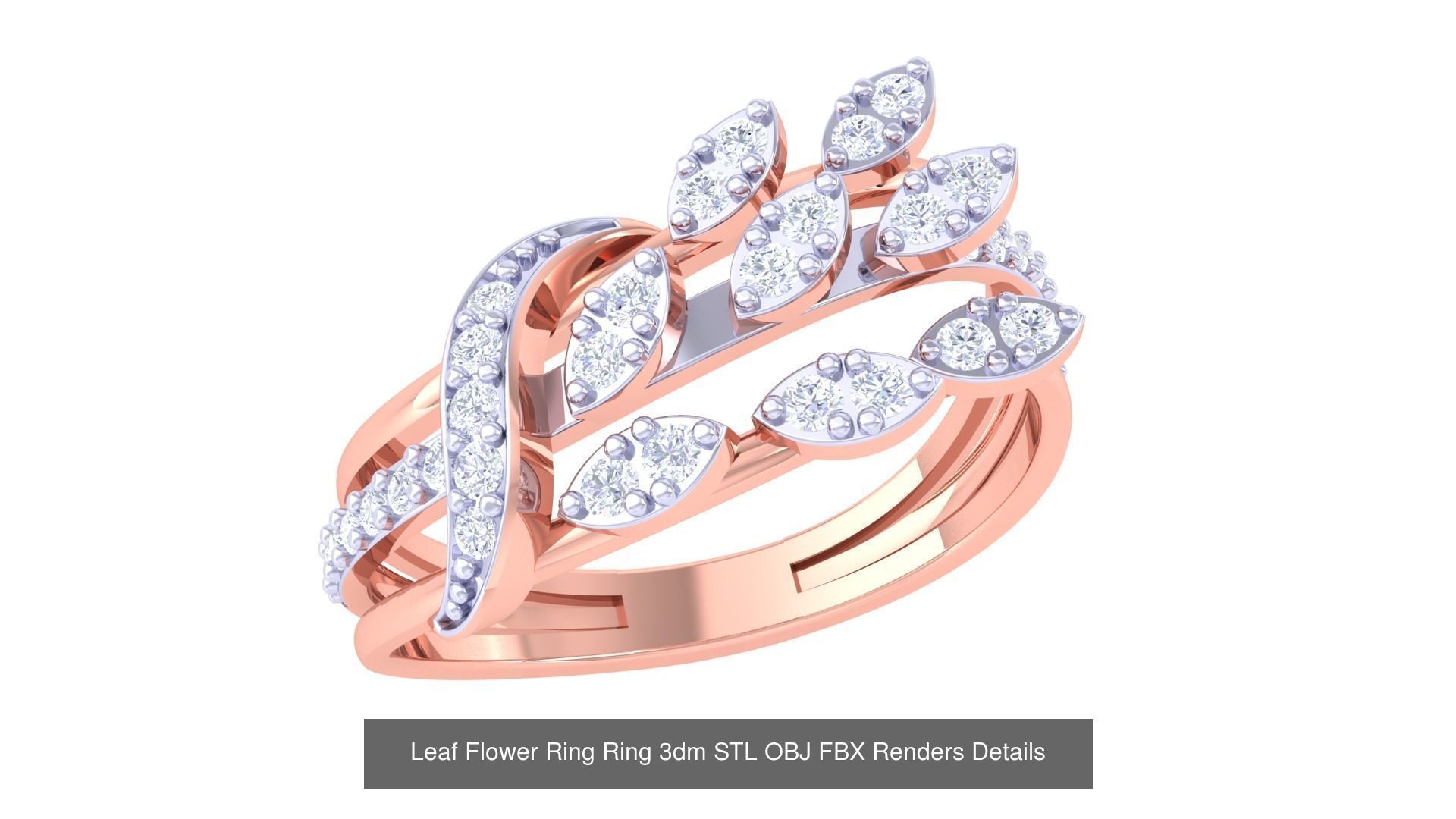 60 Leaf Flower Ring 3dm STL OBJ FBX Renders Details Collection _19