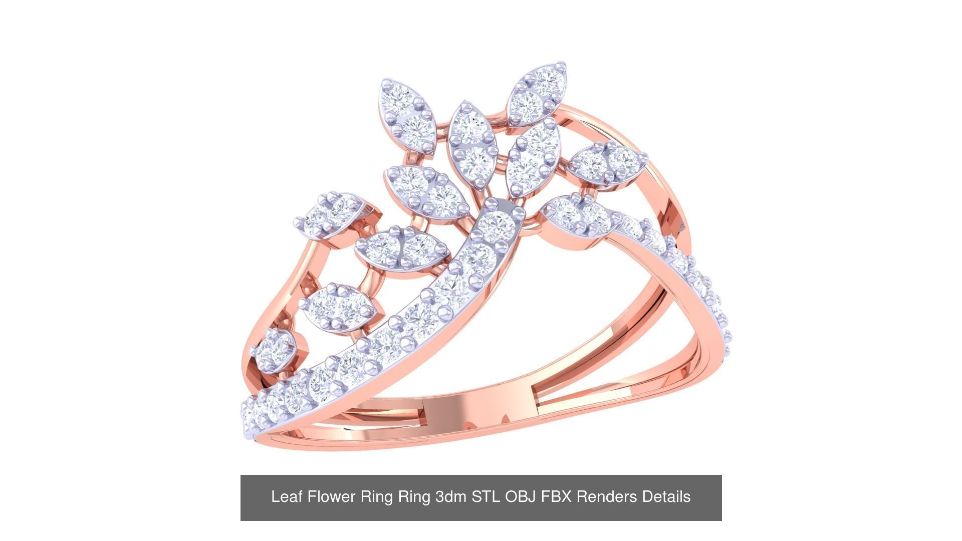 60 Leaf Flower Ring 3dm STL OBJ FBX Renders Details Collection _28