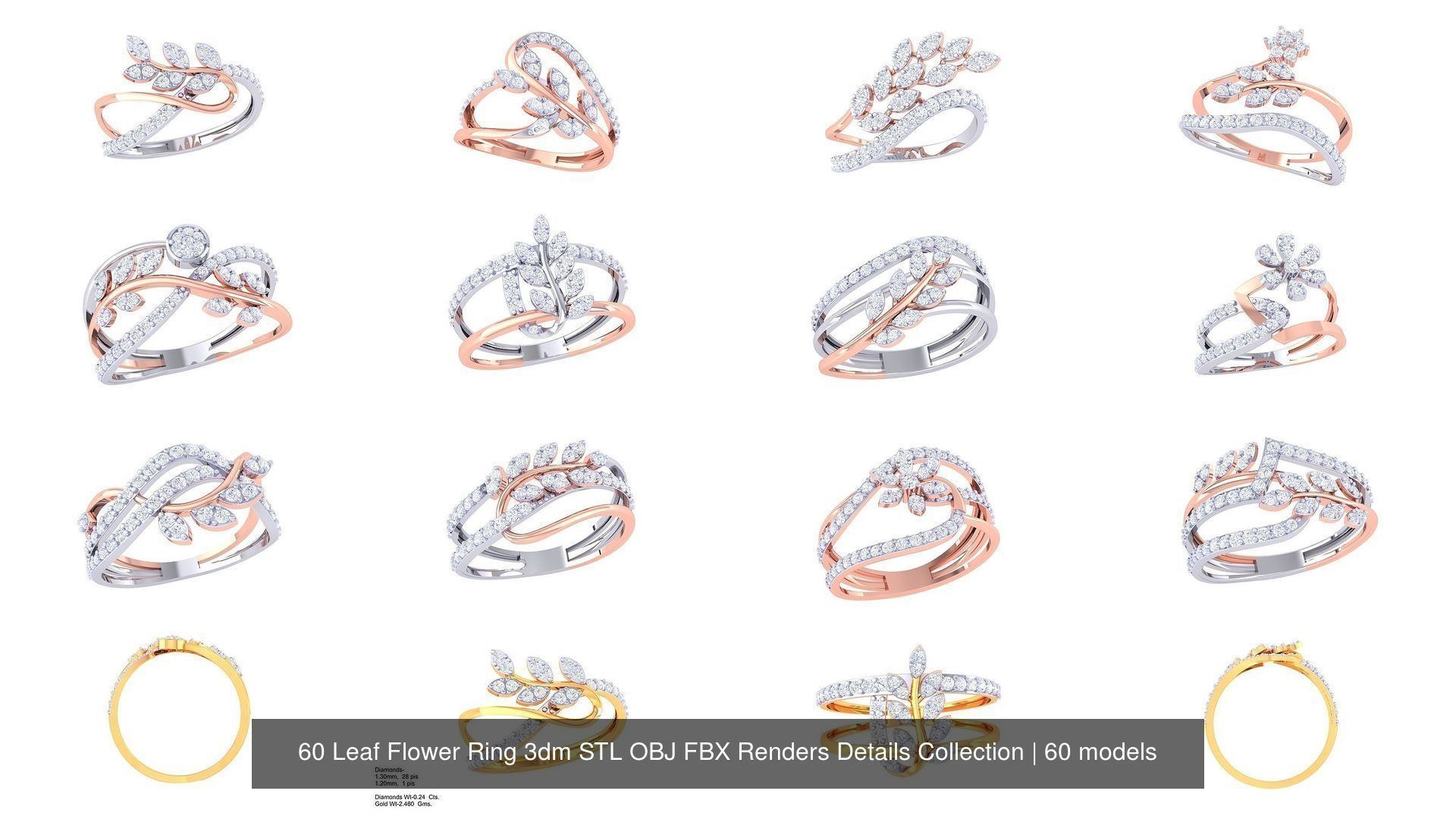 60 Leaf Flower Ring 3dm STL OBJ FBX Renders Details Collection _6