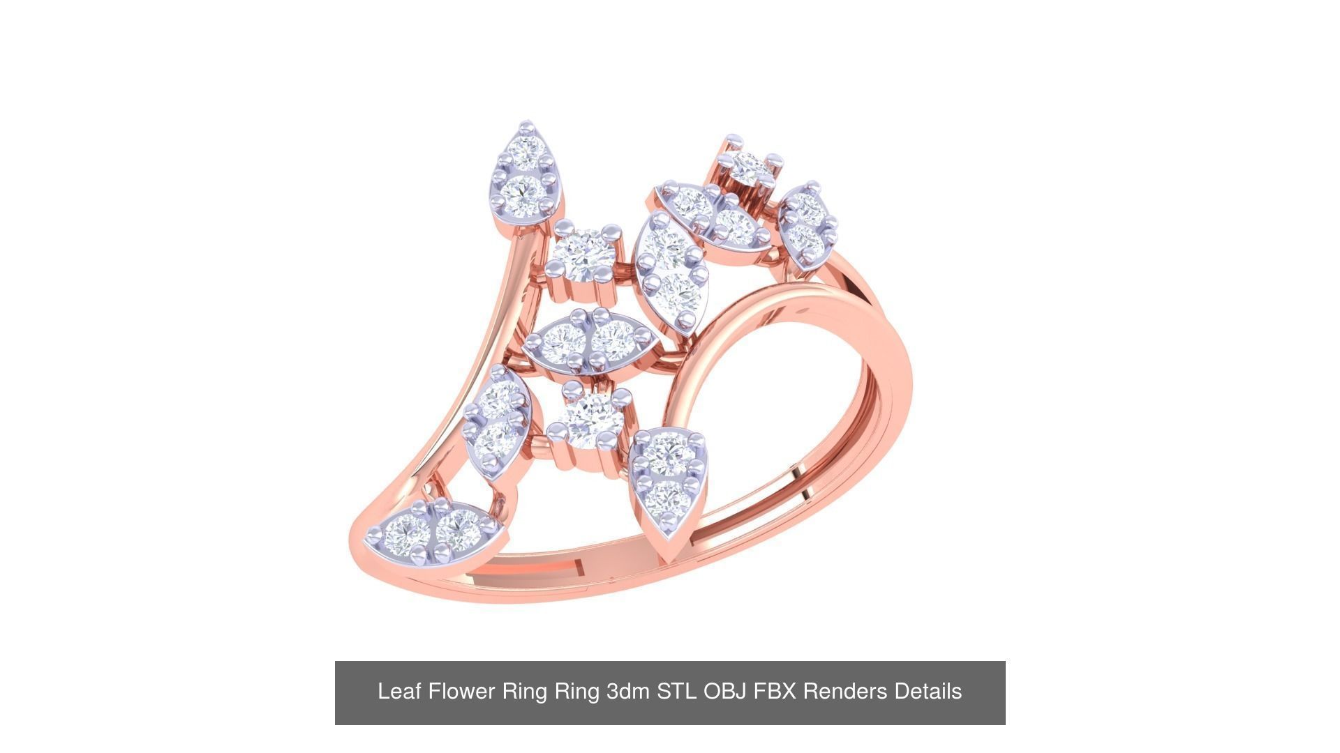 60 Leaf Flower Ring 3dm STL OBJ FBX Renders Details Collection _9