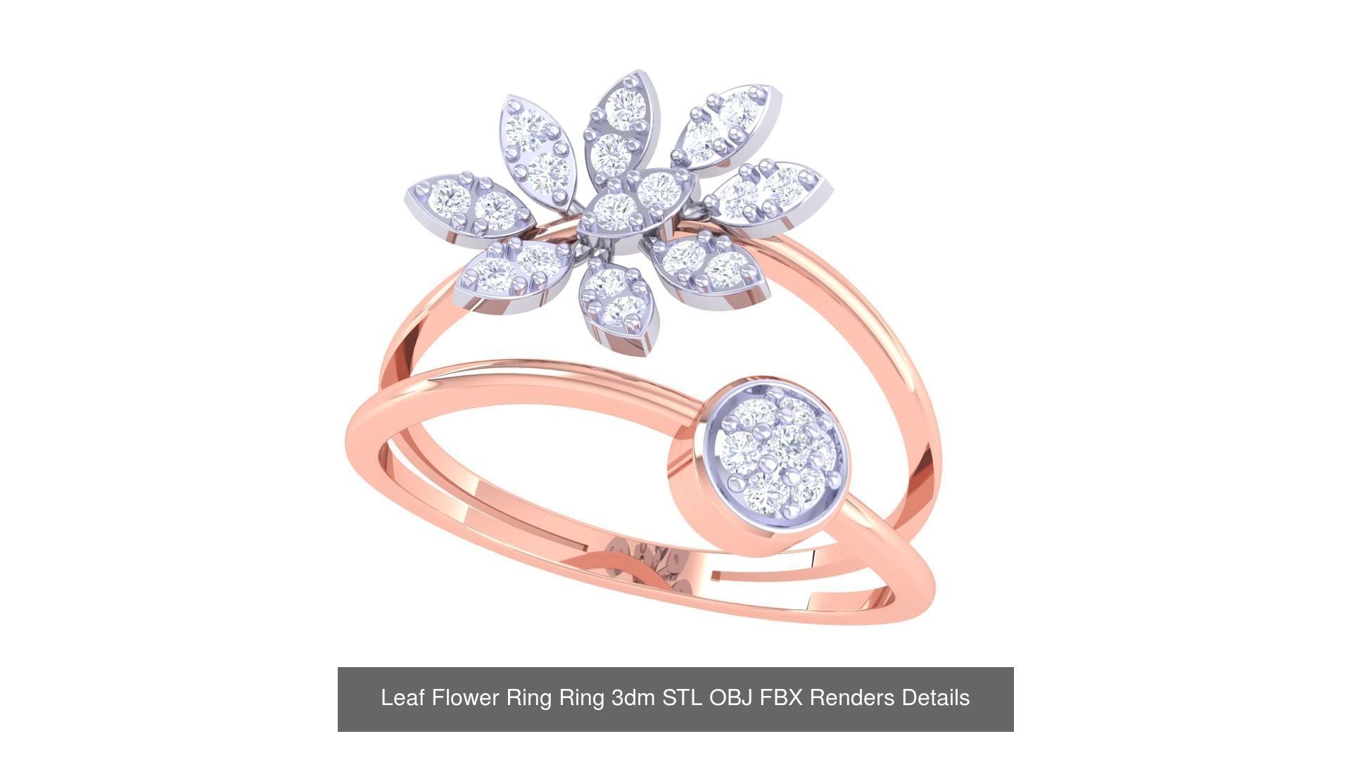 60 Leaf Flower Ring 3dm STL OBJ FBX Renders Details Collection _11
