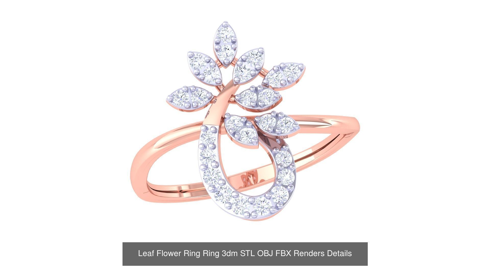 60 Leaf Flower Ring 3dm STL OBJ FBX Renders Details Collection _20