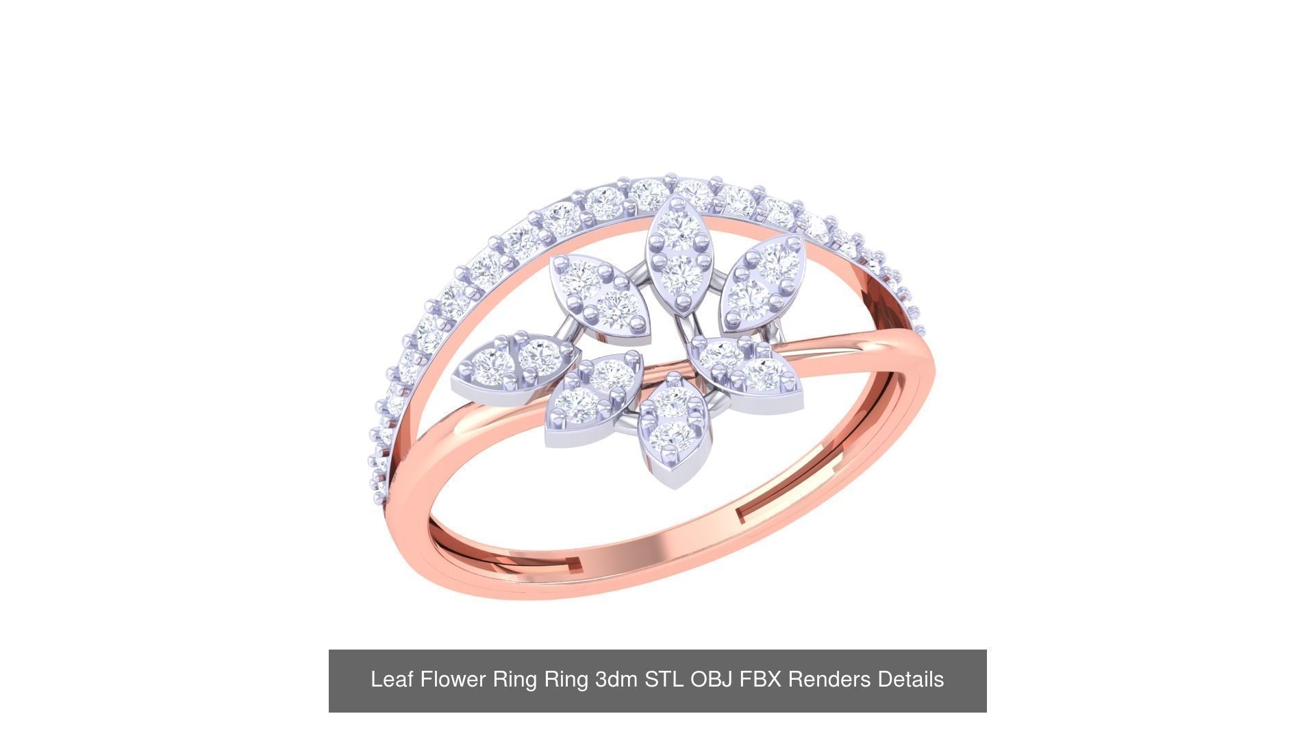 60 Leaf Flower Ring 3dm STL OBJ FBX Renders Details Collection _22