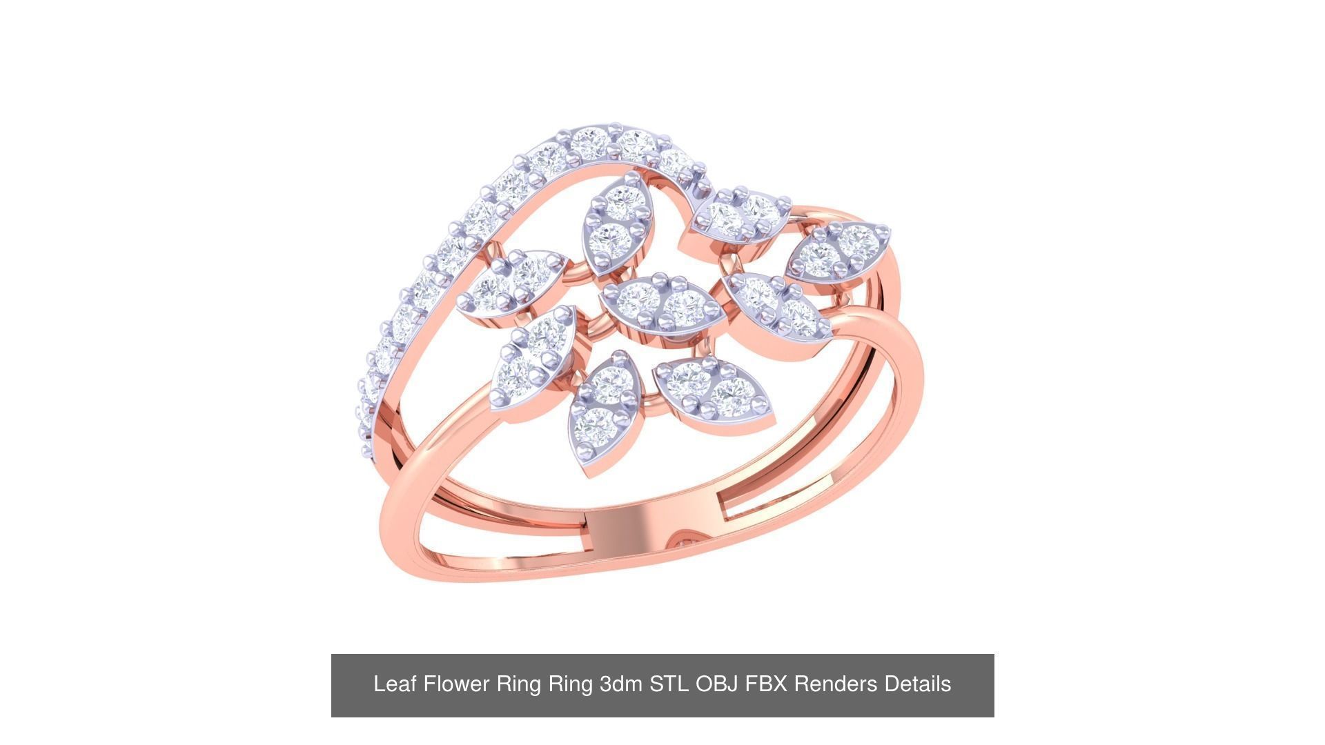 60 Leaf Flower Ring 3dm STL OBJ FBX Renders Details Collection _31