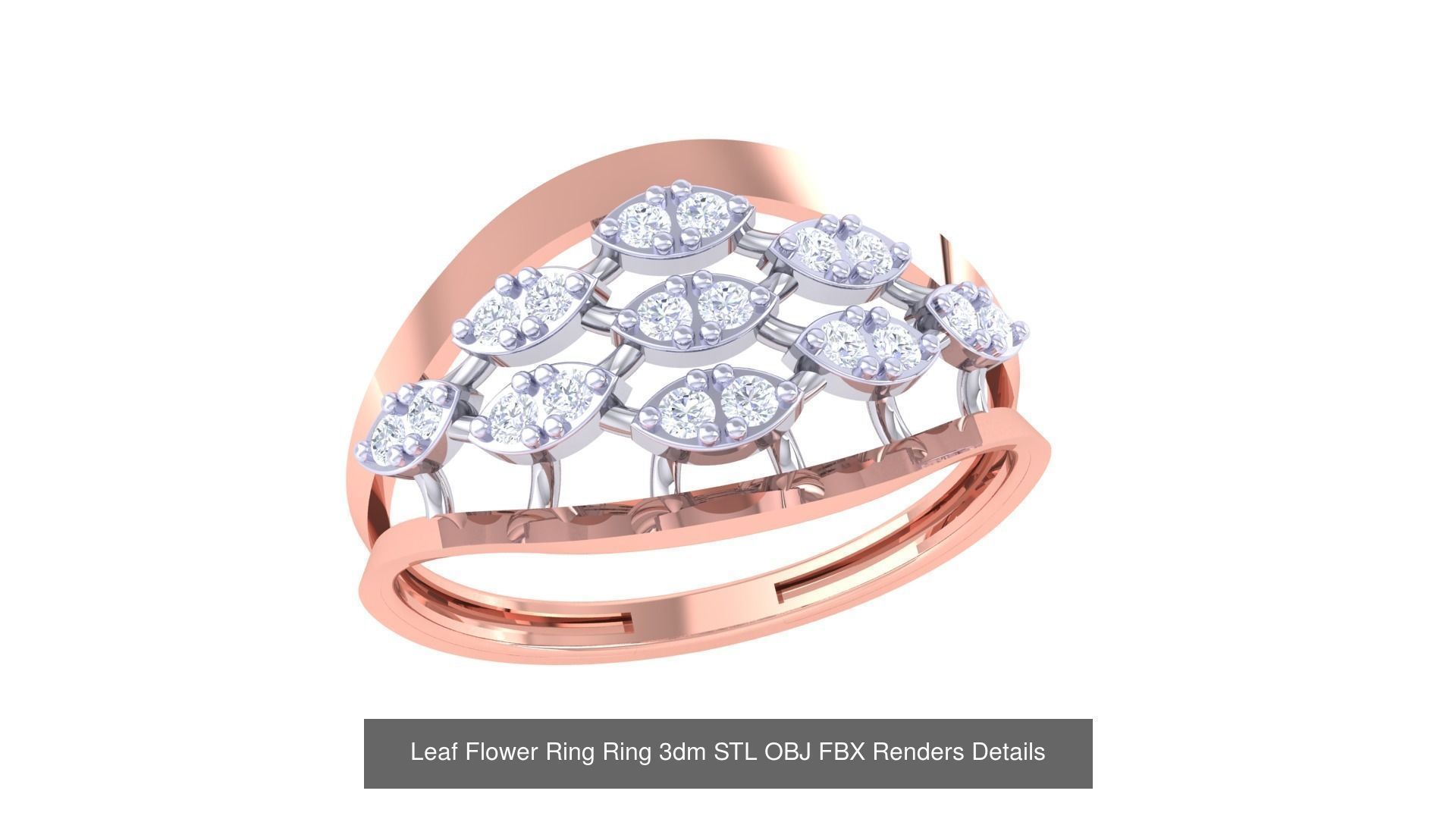 60 Leaf Flower Ring 3dm STL OBJ FBX Renders Details Collection _40