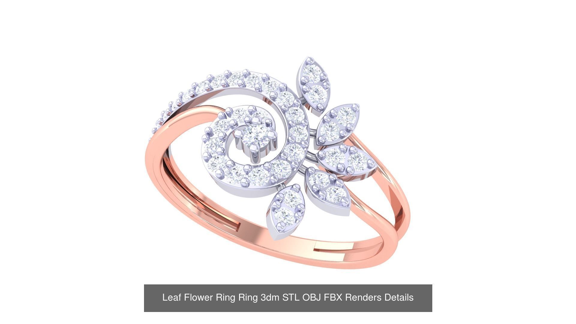 60 Leaf Flower Ring 3dm STL OBJ FBX Renders Details Collection _23