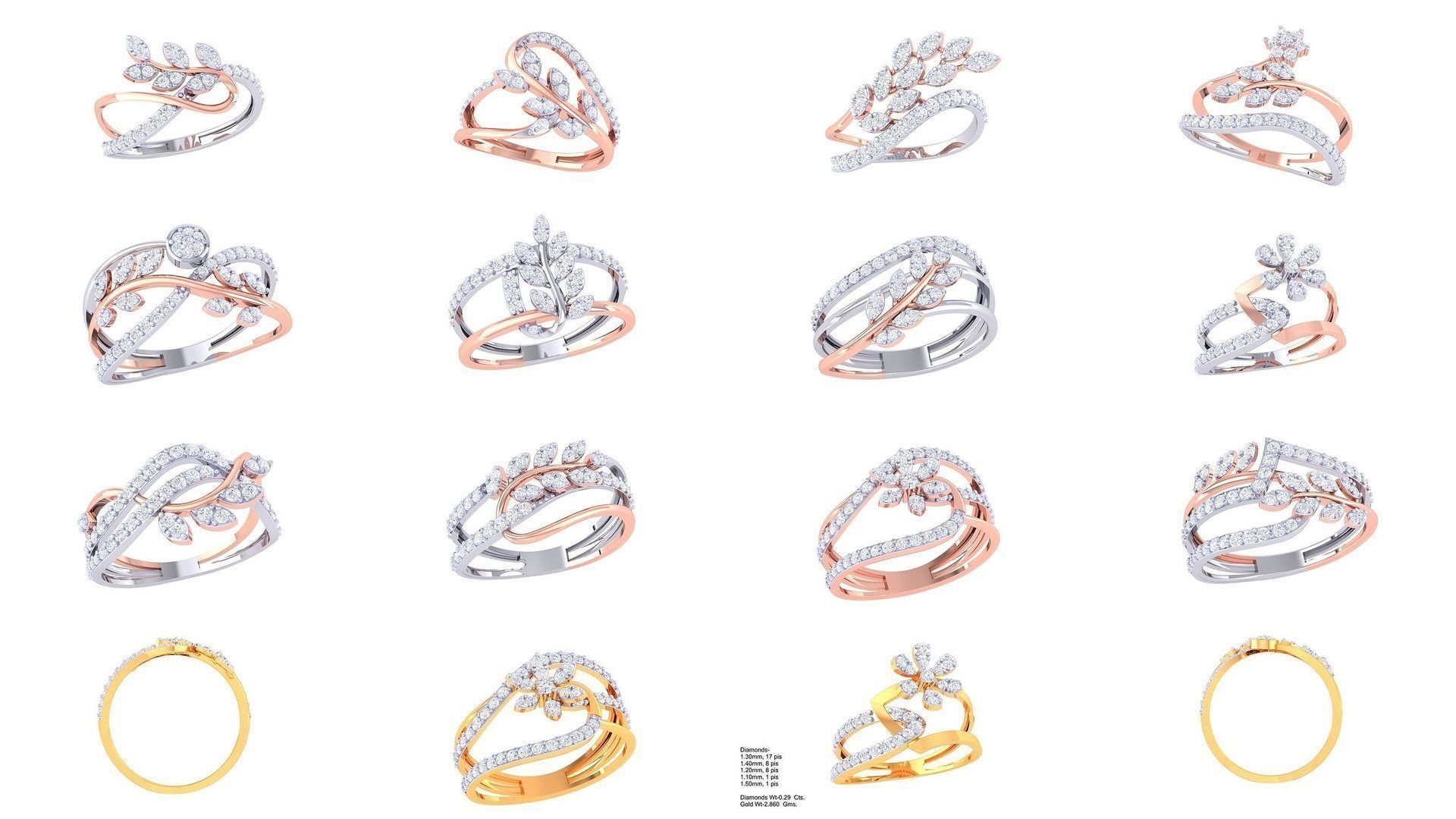 60 Leaf Flower Ring 3dm STL OBJ FBX Renders Details Collection _5