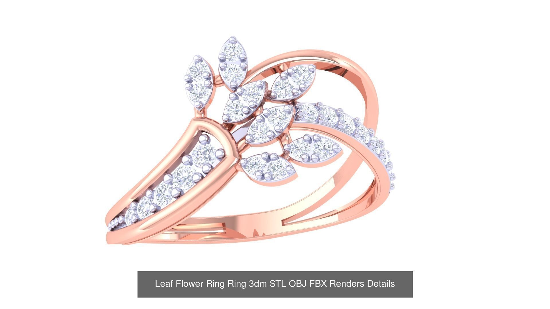 60 Leaf Flower Ring 3dm STL OBJ FBX Renders Details Collection _32