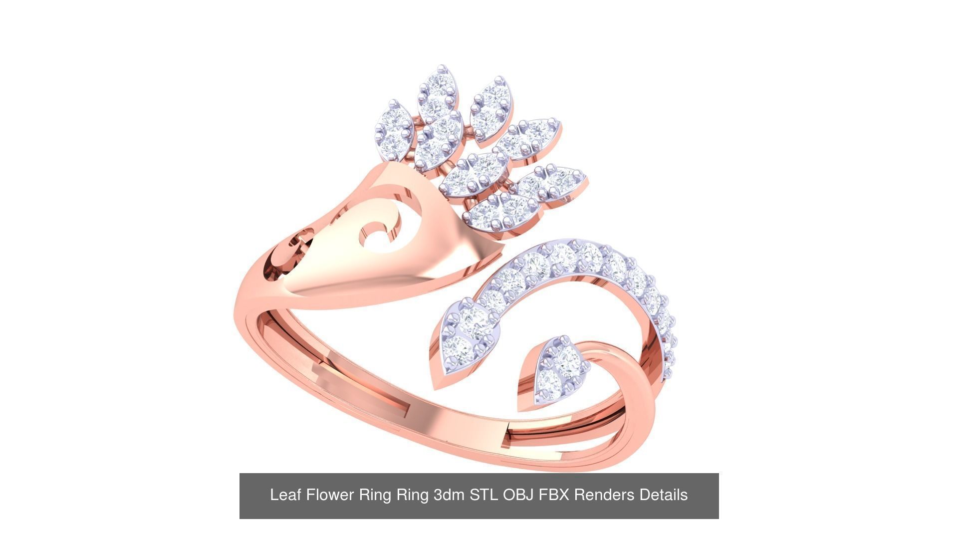 60 Leaf Flower Ring 3dm STL OBJ FBX Renders Details Collection _29