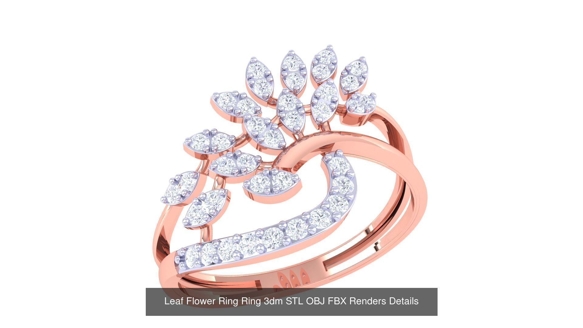 60 Leaf Flower Ring 3dm STL OBJ FBX Renders Details Collection _50