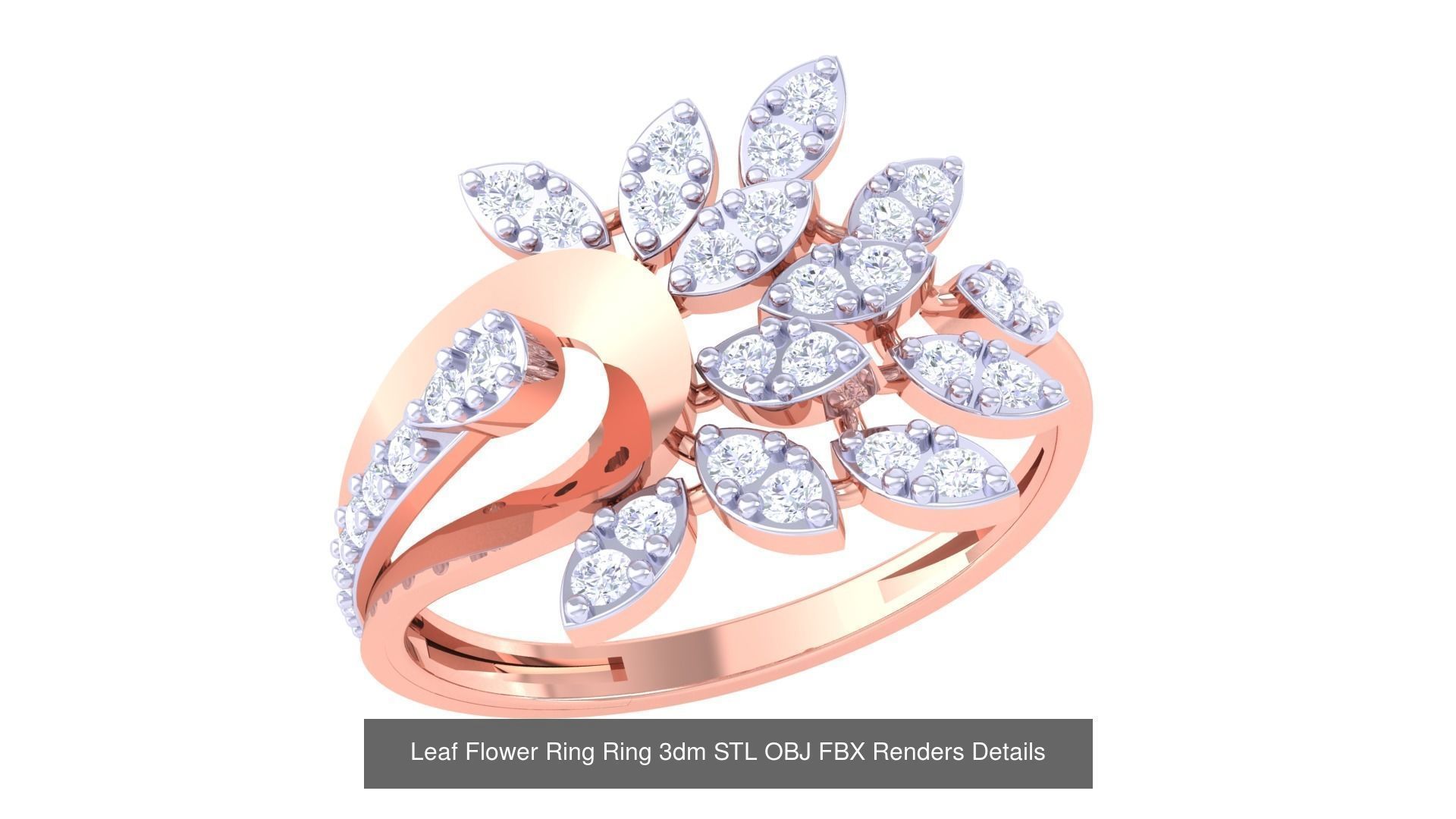60 Leaf Flower Ring 3dm STL OBJ FBX Renders Details Collection _35