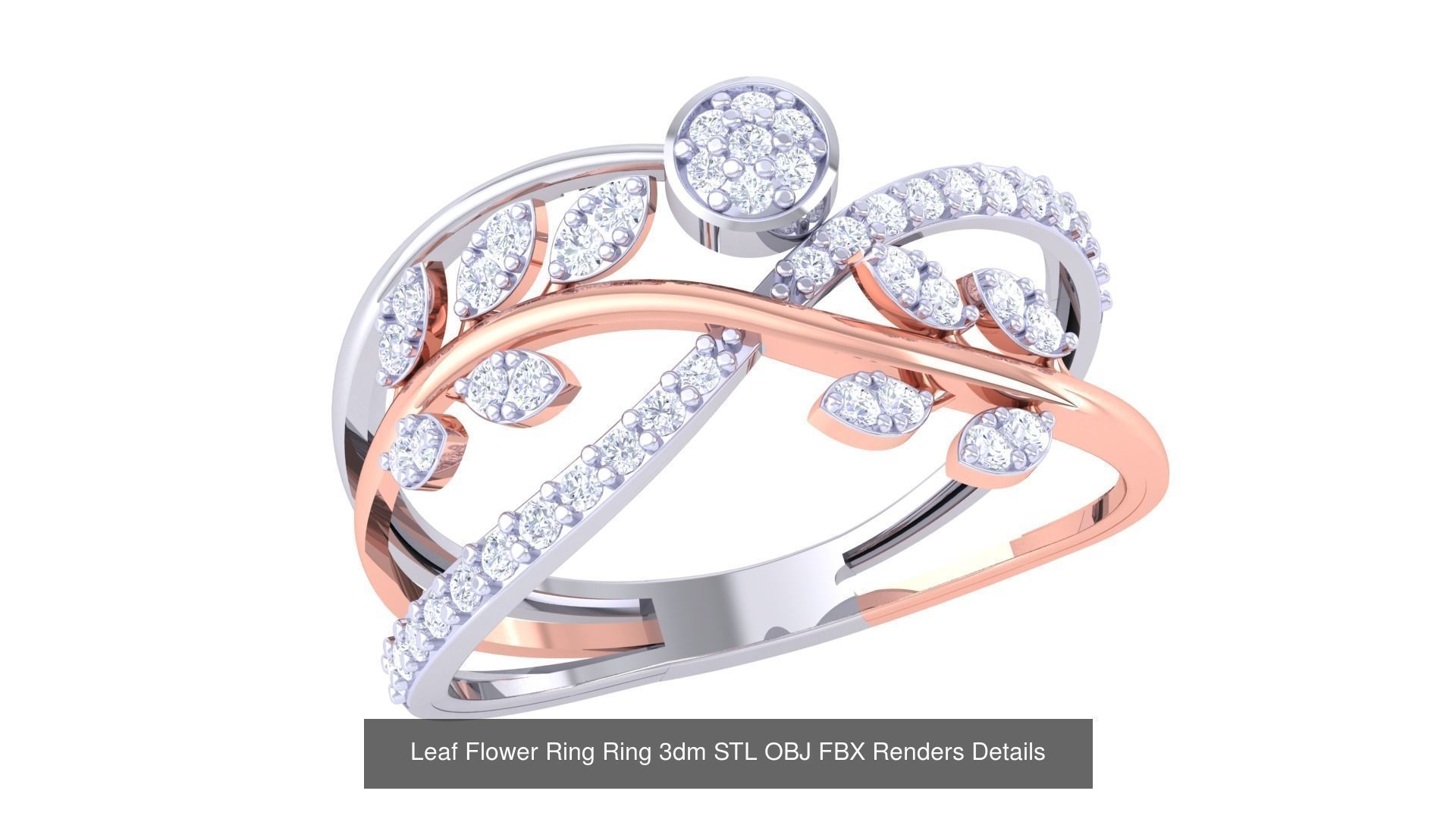 60 Leaf Flower Ring 3dm STL OBJ FBX Renders Details Collection _59