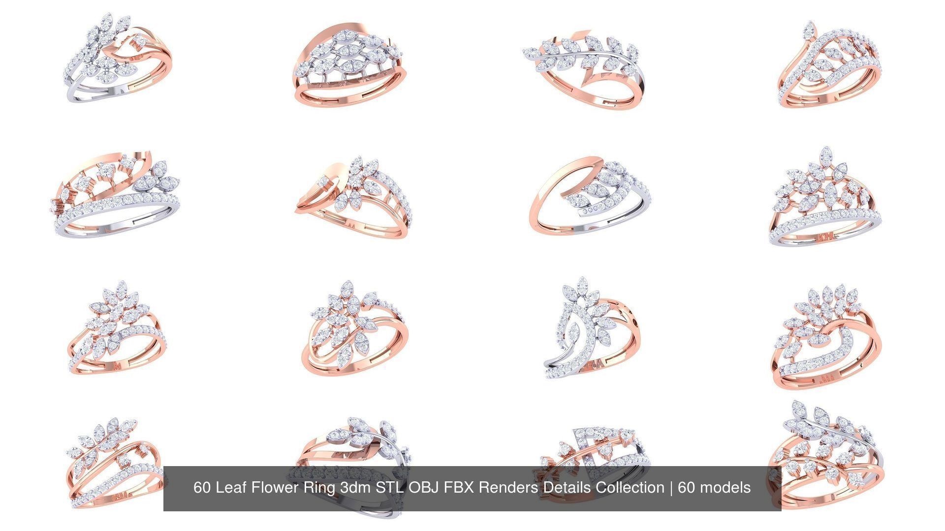 60 Leaf Flower Ring 3dm STL OBJ FBX Renders Details Collection _4