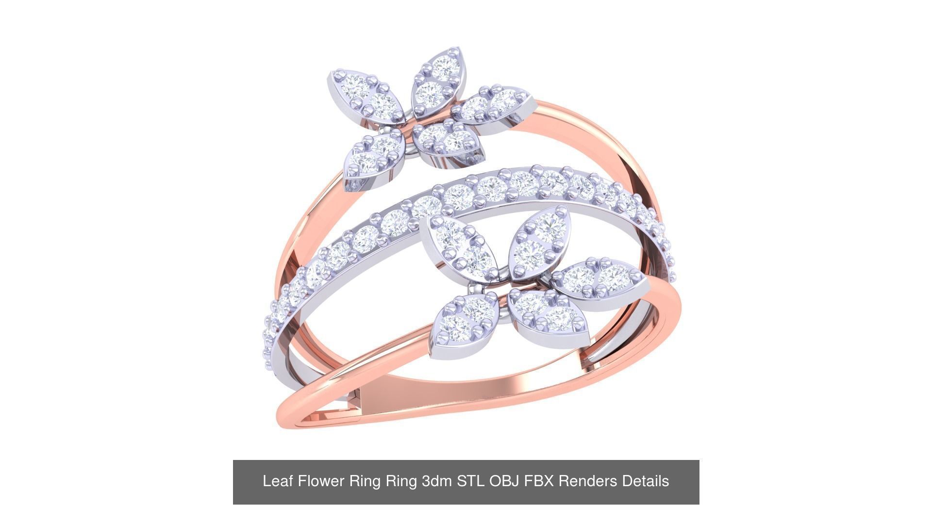 60 Leaf Flower Ring 3dm STL OBJ FBX Renders Details Collection _10