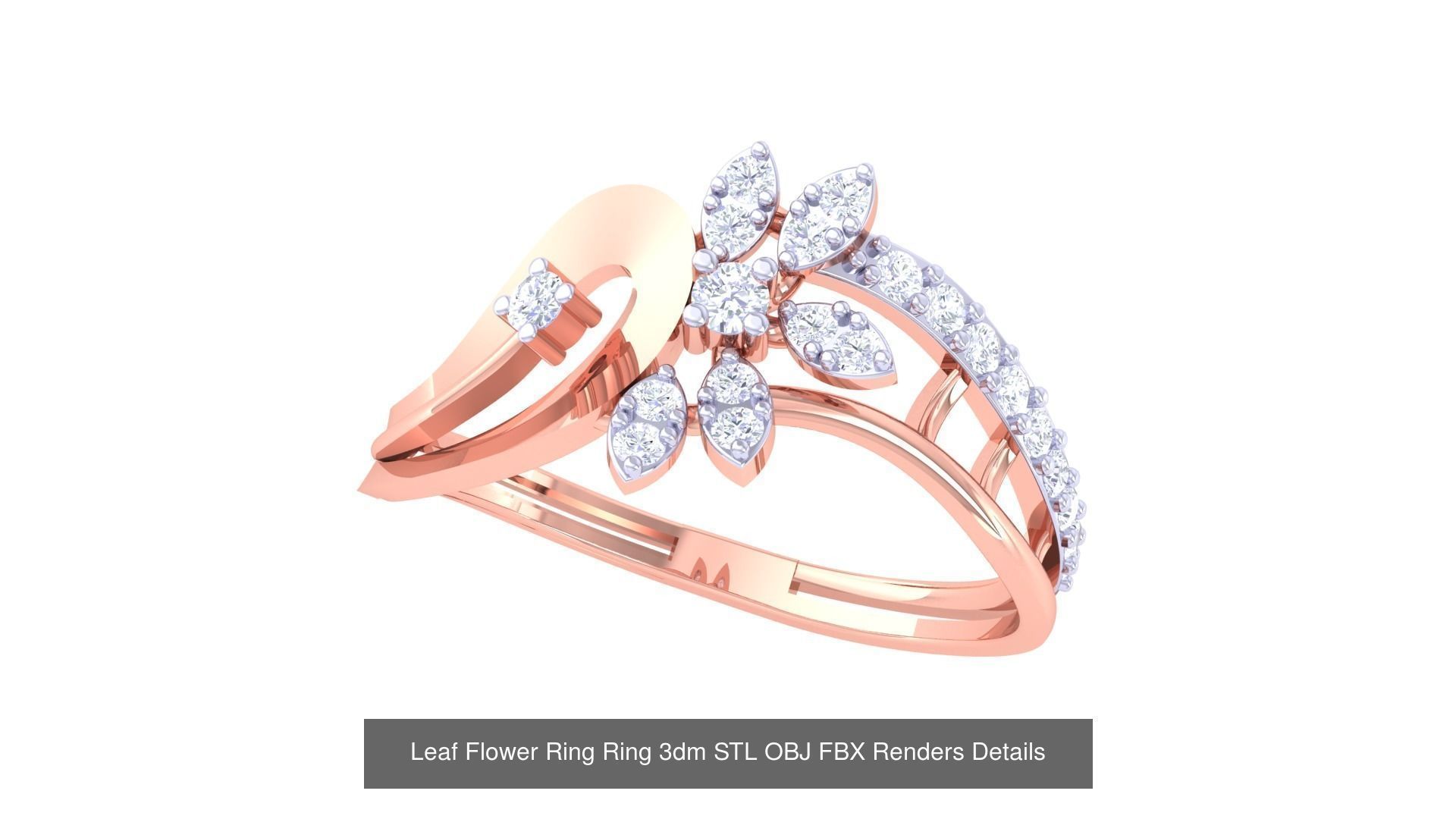 60 Leaf Flower Ring 3dm STL OBJ FBX Renders Details Collection _44