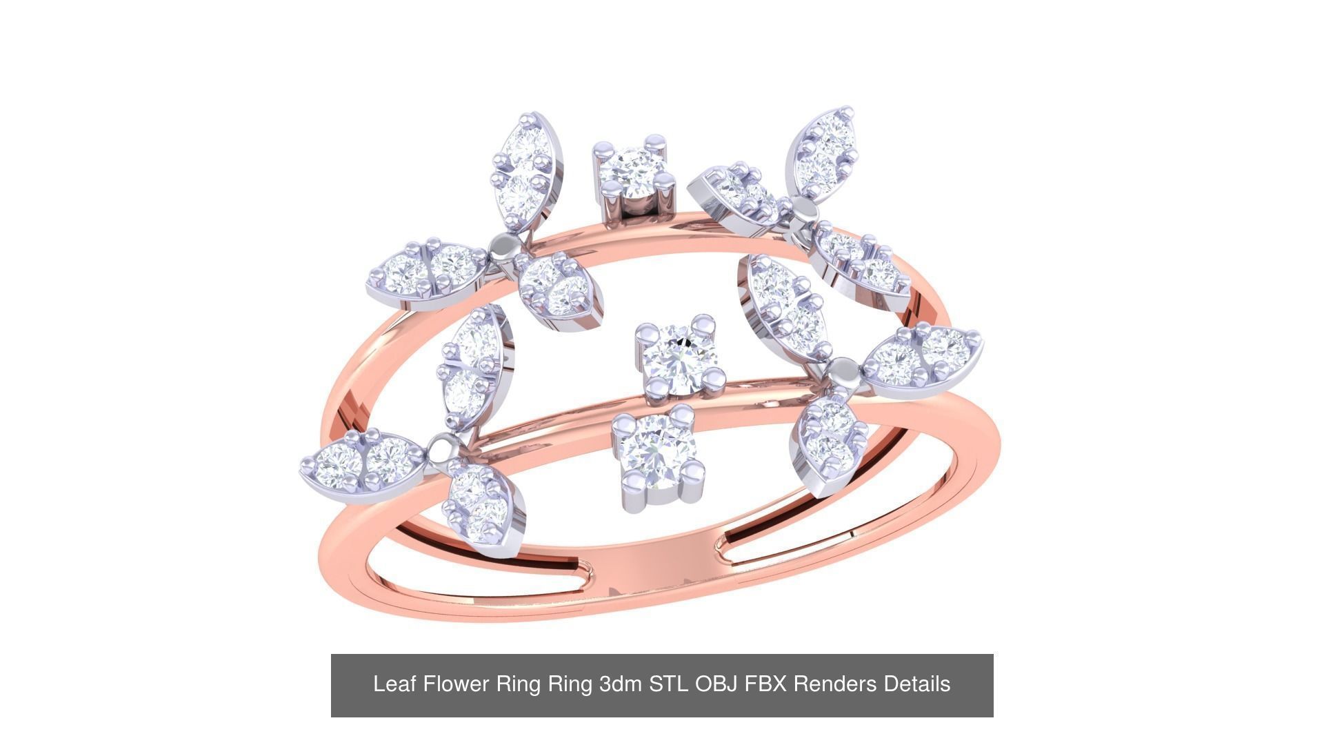 60 Leaf Flower Ring 3dm STL OBJ FBX Renders Details Collection _26