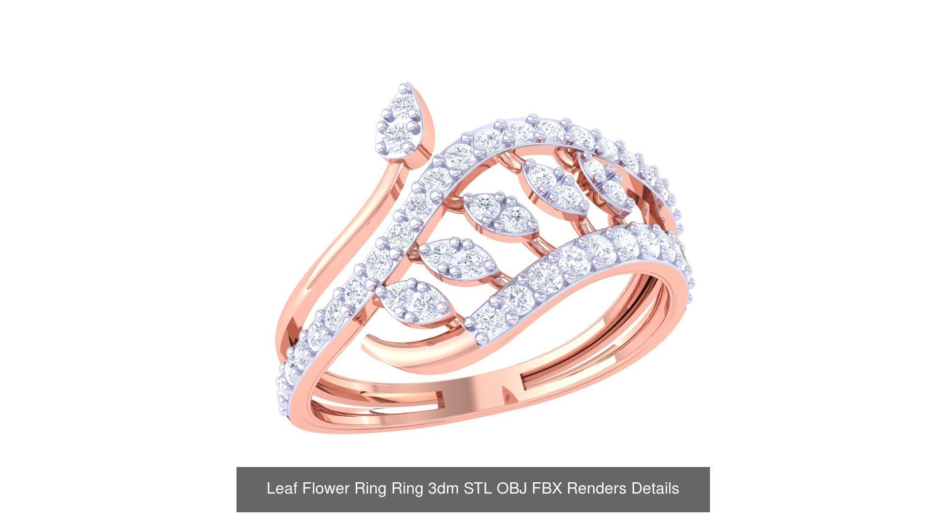 60 Leaf Flower Ring 3dm STL OBJ FBX Renders Details Collection _42