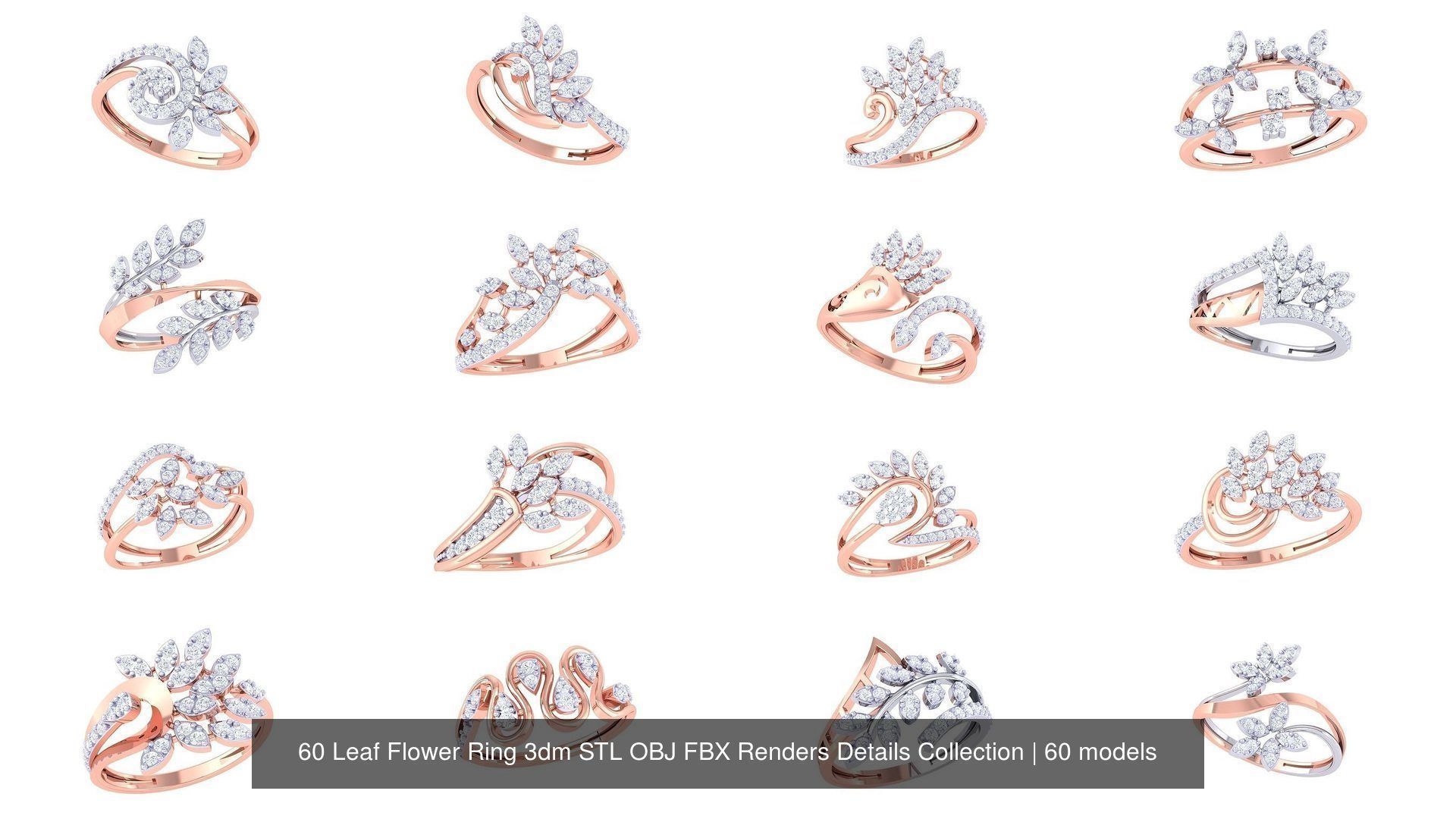 60 Leaf Flower Ring 3dm STL OBJ FBX Renders Details Collection _2
