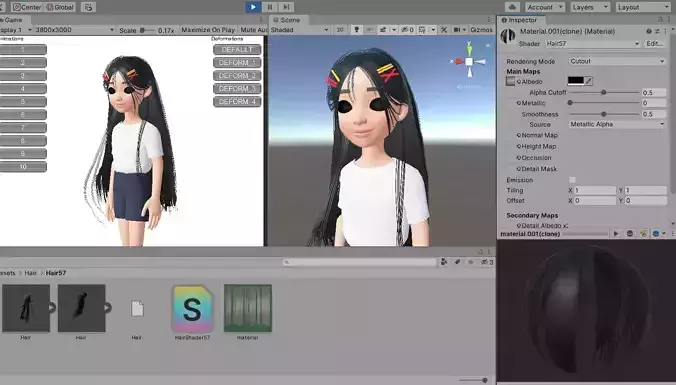 Hair with clip 3D model unity prefab item