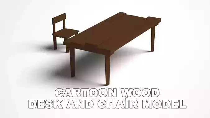 Cartoon Wood Table and Chair 3D model VR AR low-poly 3d model