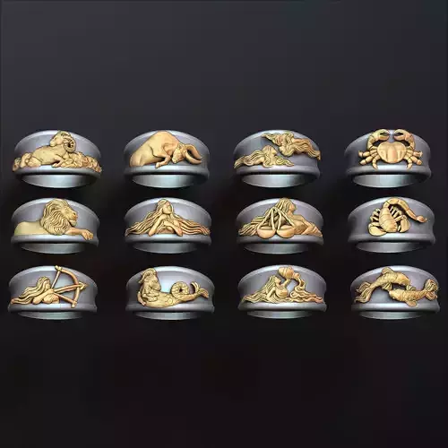 Zodiac Horoscope  Rings Set Pack 3D print model