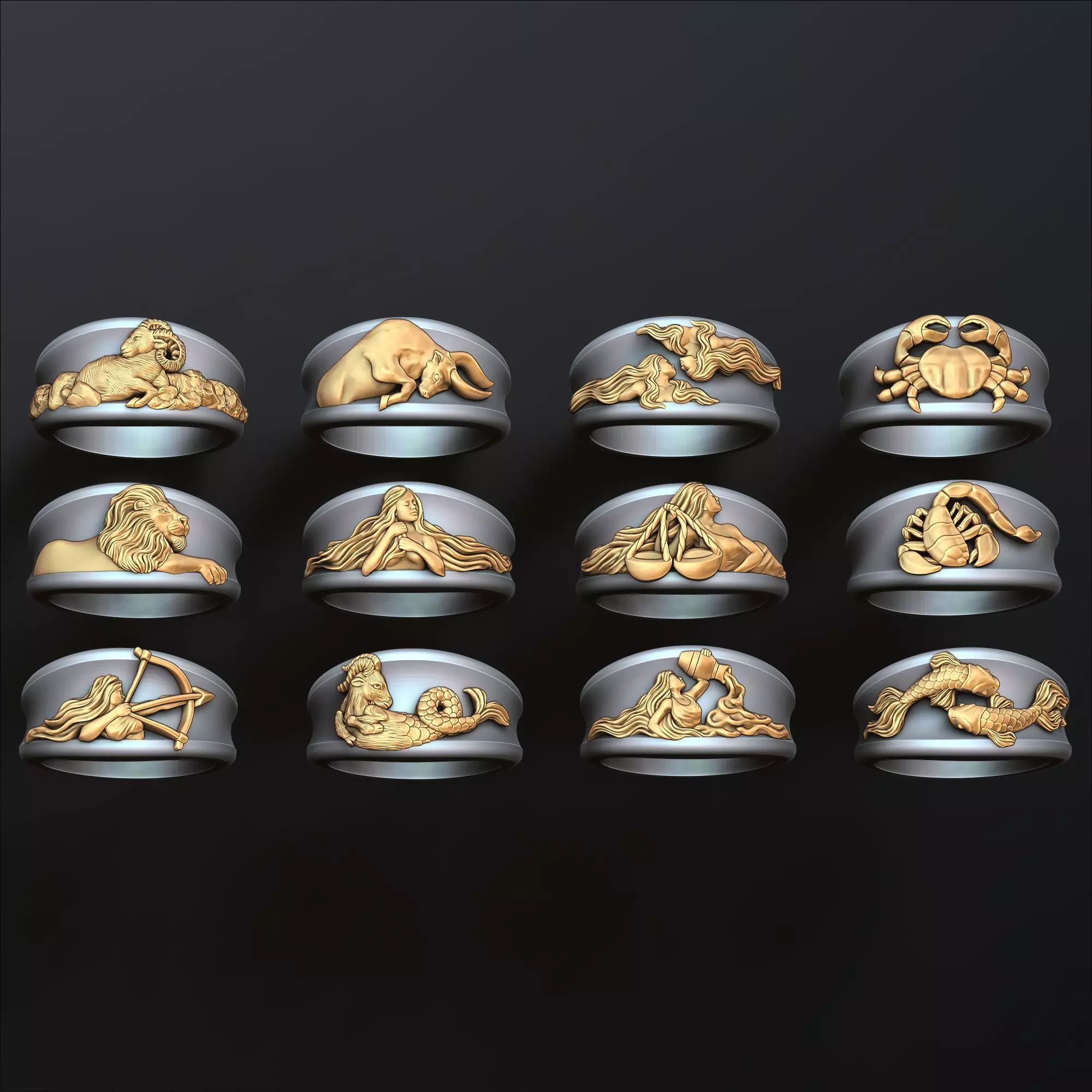 Zodiac Horoscope Rings Set Pack 3D print model