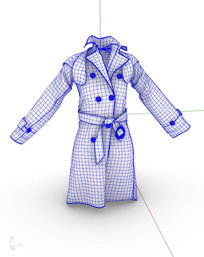 Woman Trench Coat Low-poly 3D model_2