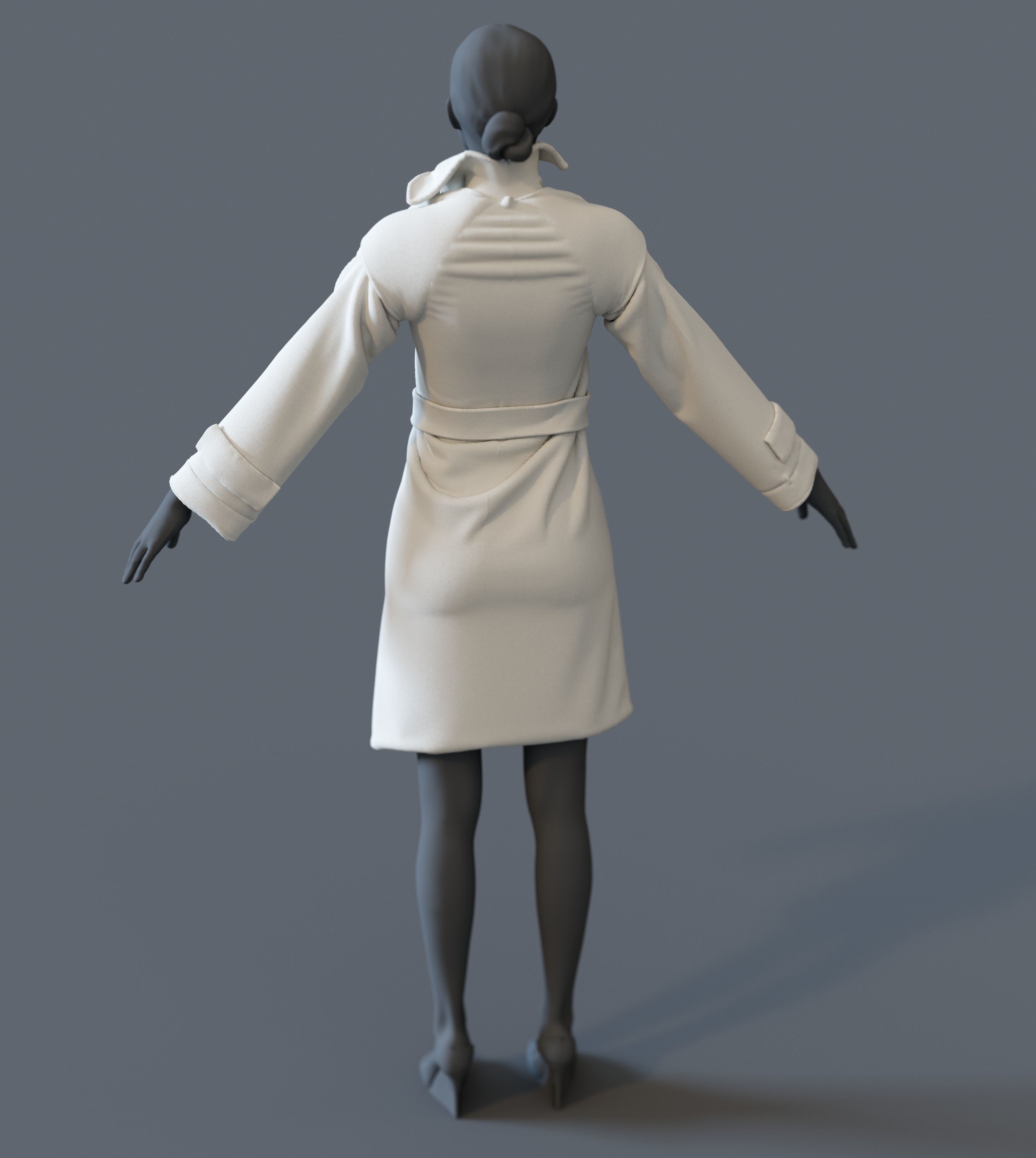 Woman Trench Coat Low-poly 3D model_1