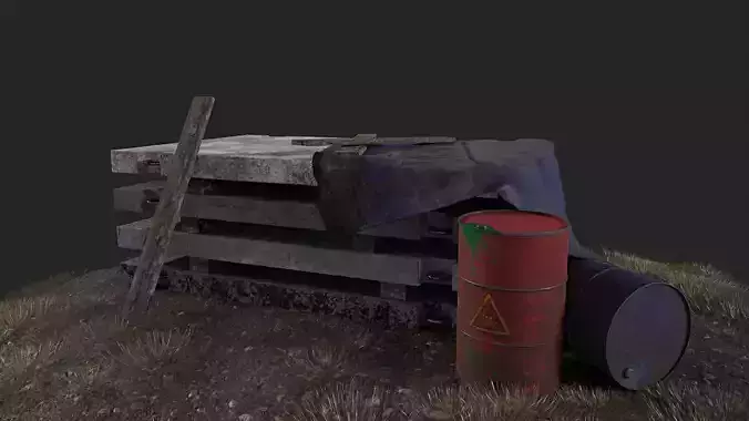 Construction scene Barrel and concrete slabs