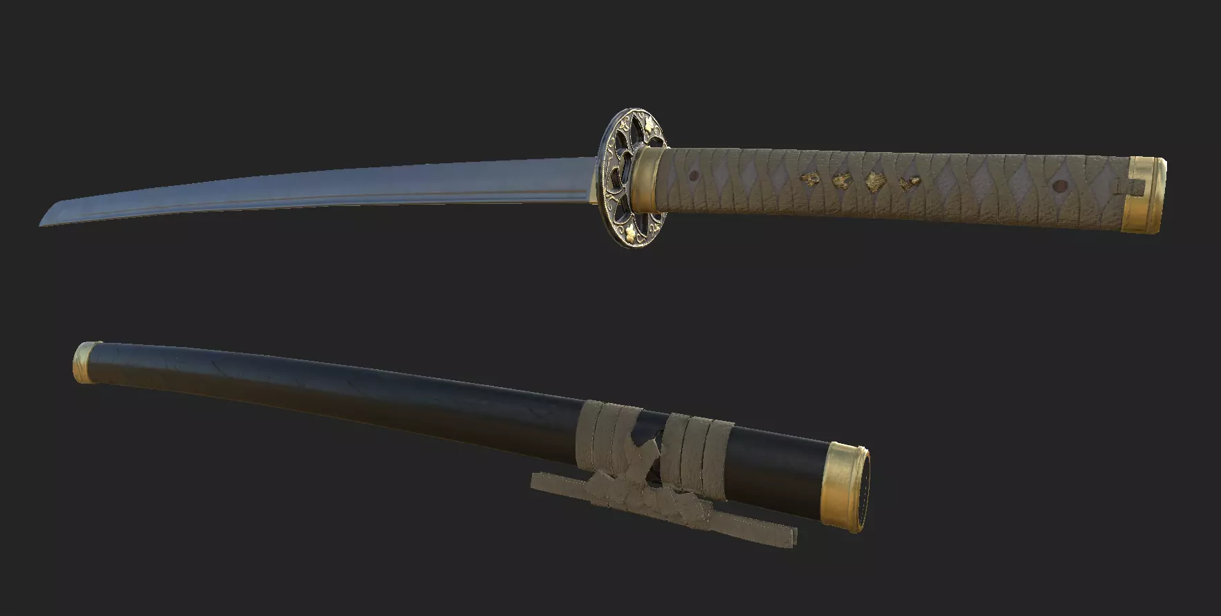 Katana Low Poly 3D Model Game Friendly Low-poly 3D model_0