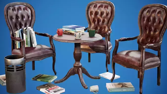 Chair And Table Pack - PBR Game Ready Props Low-poly 3D model
