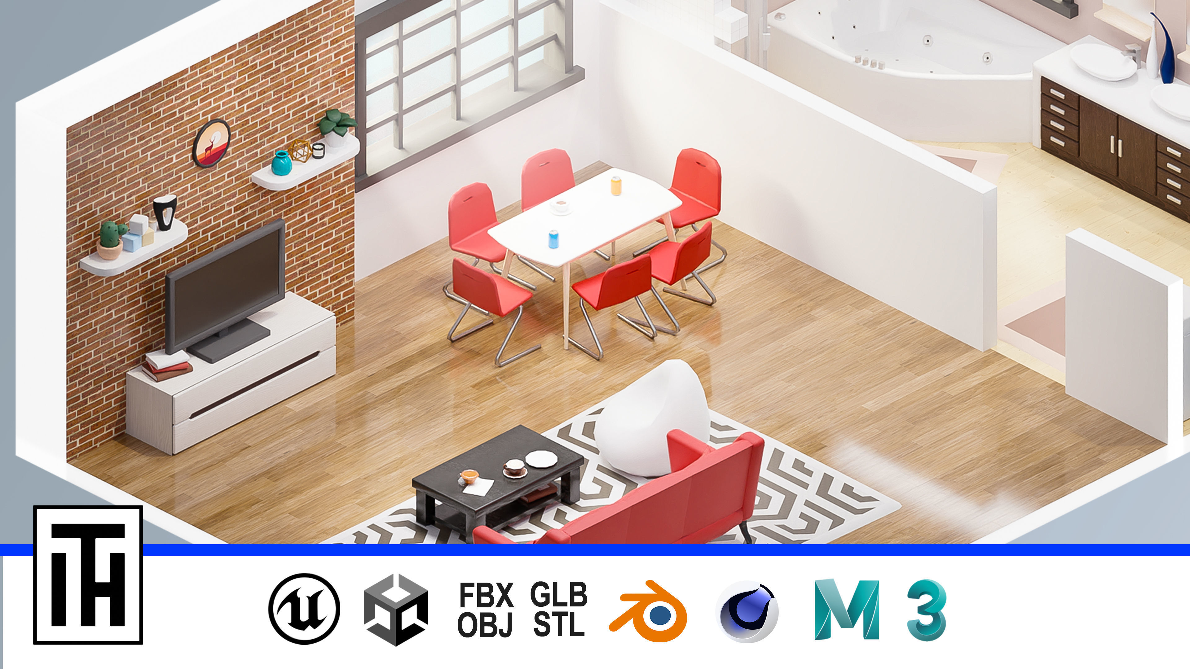 Room 38 Low-poly 3D model_1