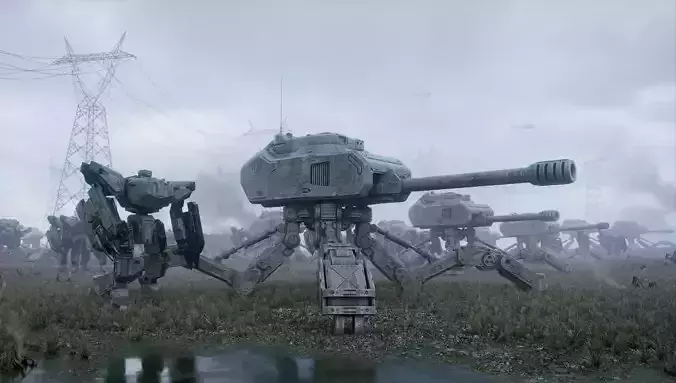 Sci Fi Mech Battle Scene Low-poly 3D model