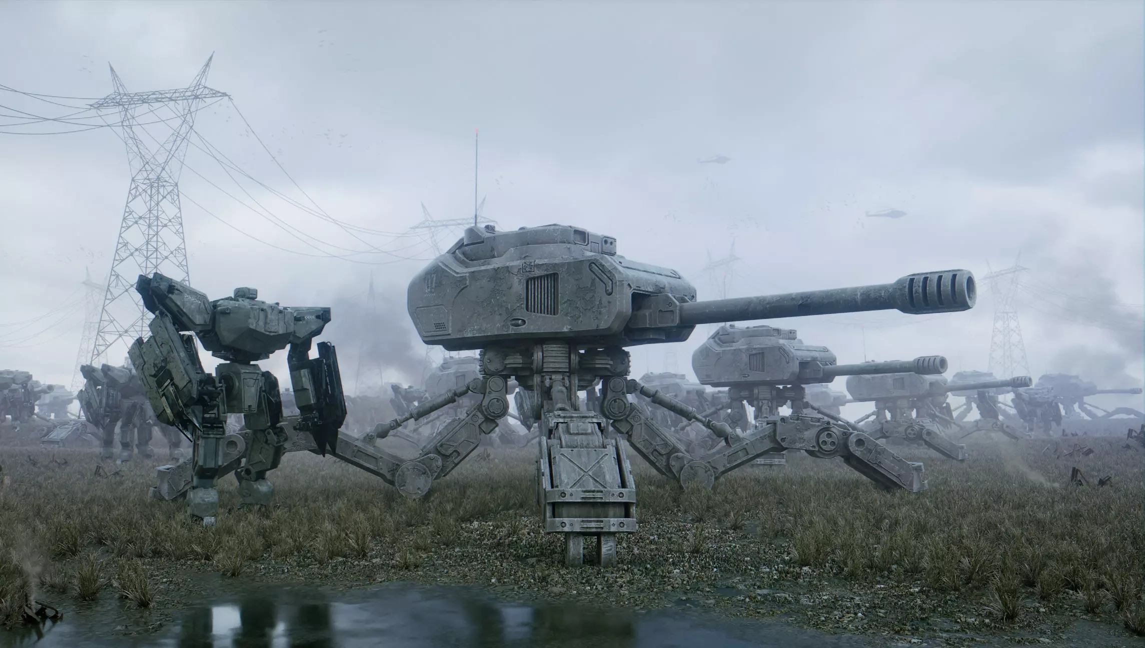 Sci Fi Mech Battle Scene Low-poly 3D model_0