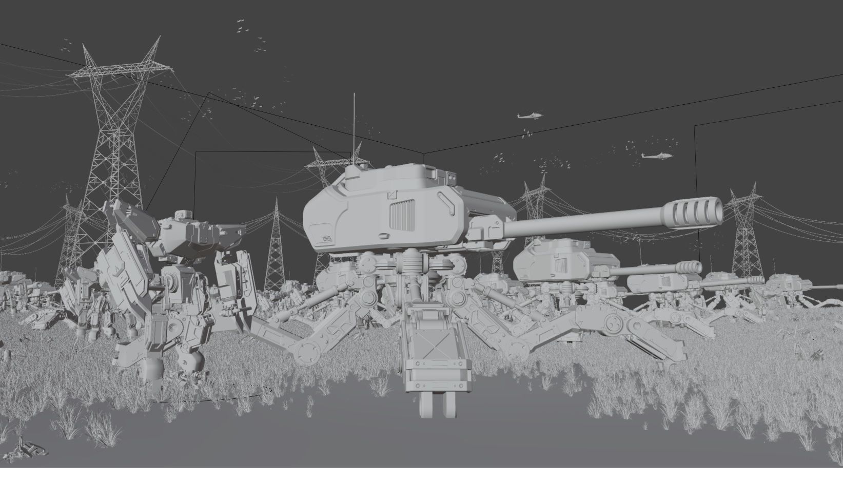 Sci Fi Mech Battle Scene Low-poly 3D model_1