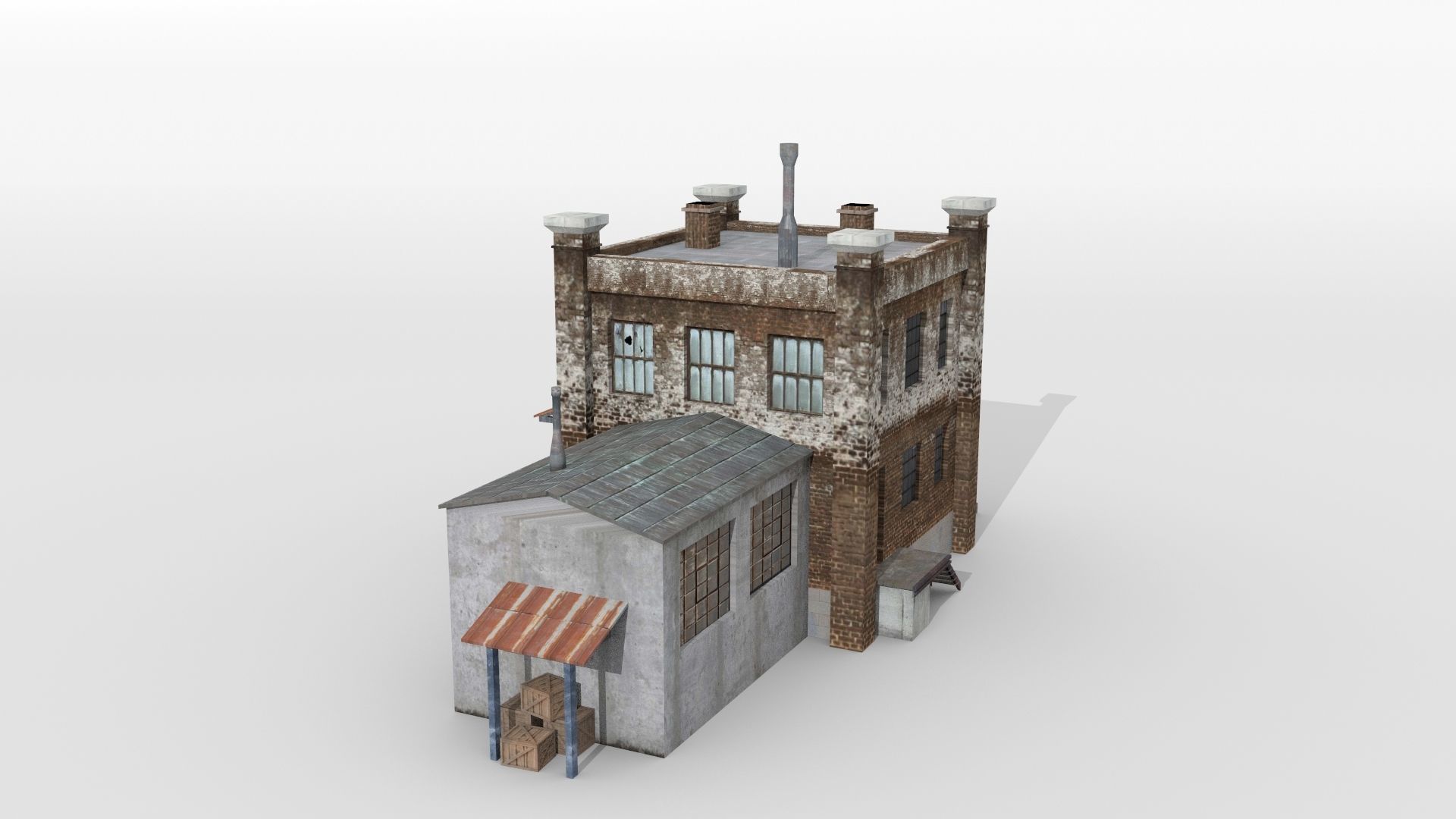 Old factory building Low-poly 3D model_3