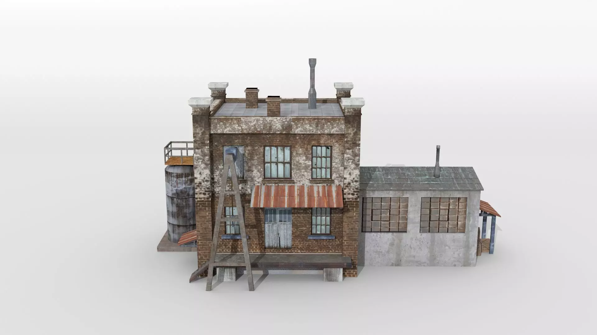 Old factory building Low-poly 3D model_0